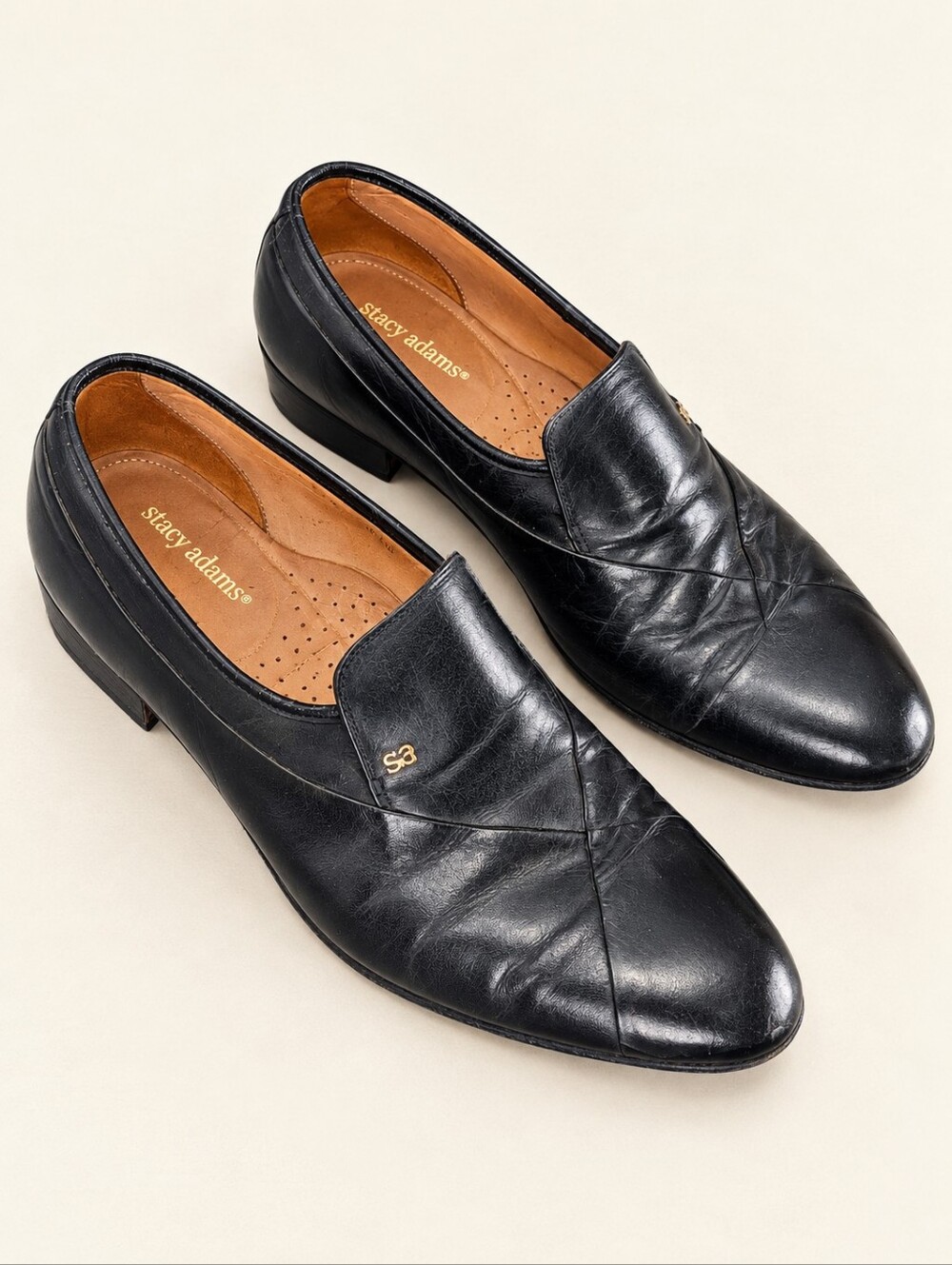 Vintage 80s Stacy Adams Black Classic All Leather Dress Shoes 10 Luxury Formal